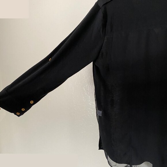 Poof Women's Black Button Down Shirt💕 Medium Back Sheer - Picture 7 of 16